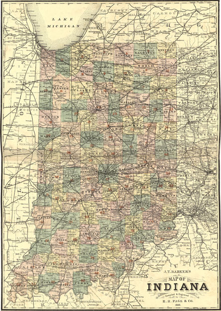 Indiana State H. R. Page 1885 Historic Map Reprint