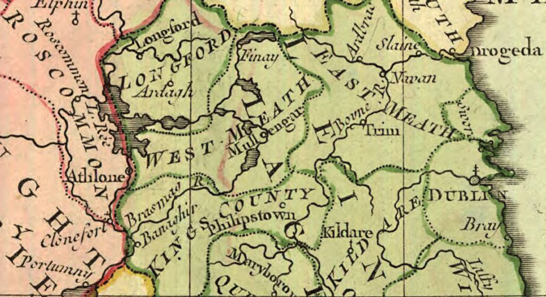 Detail of Ireland 1766 Historic Map by Desnos