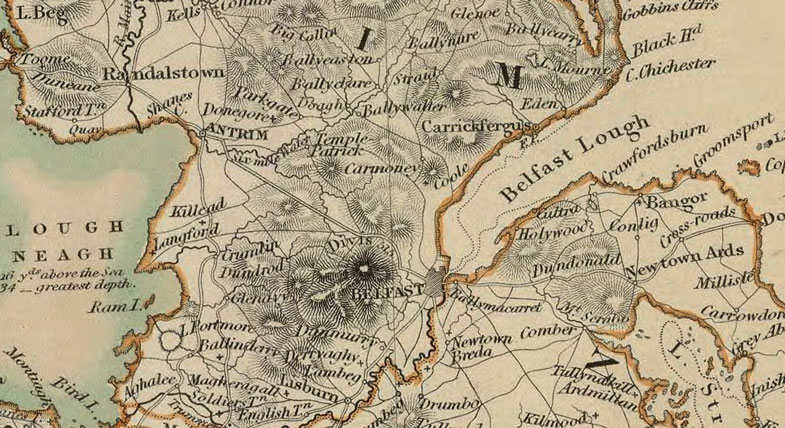 Detail of Ireland North Half 1838 Historic Map by Chapman & Hall