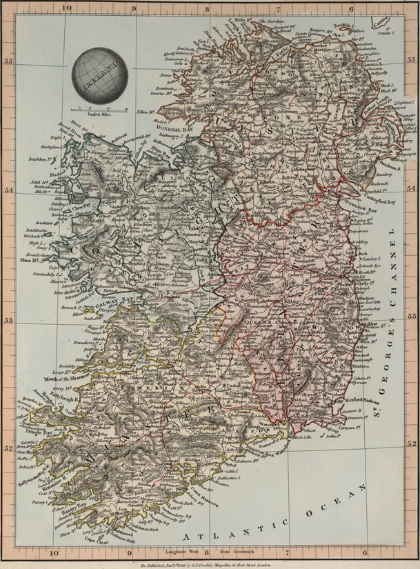 Ireland 1845 Historic Map by G. F. Cruchley