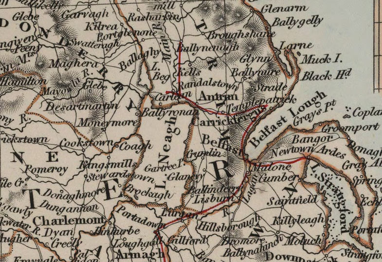 Detail of Ireland 1845 Historic Map by G. F. Cruchley