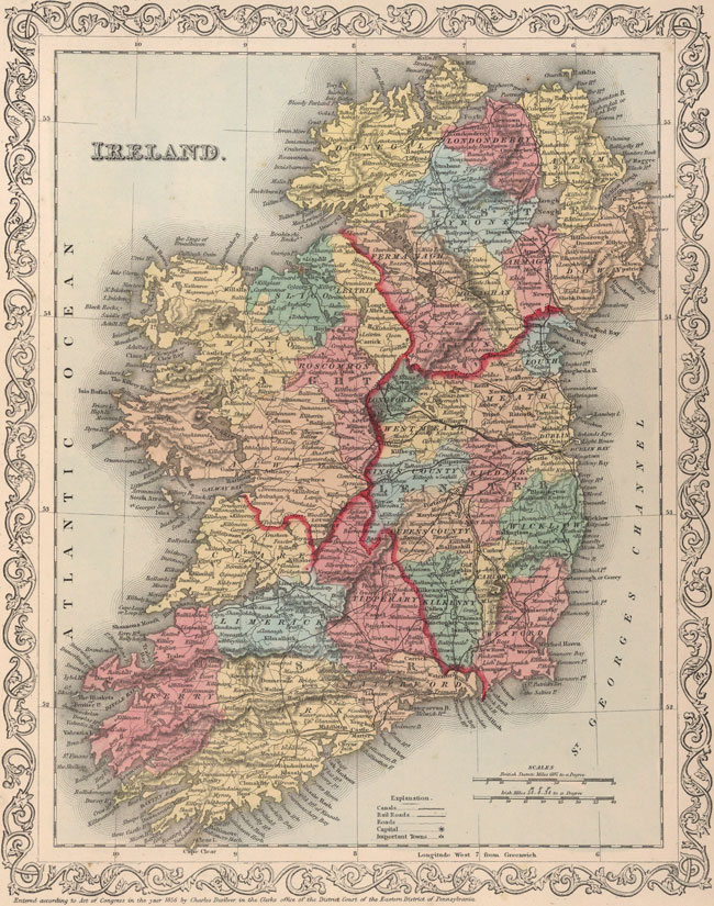Ireland 1857 Historic Map by G. W. Mitchell - Charles DeSilver