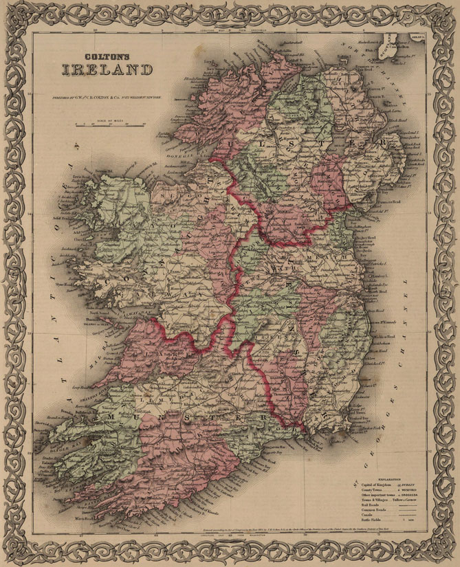 Ireland 1866 Historic Map by G. W. Colton