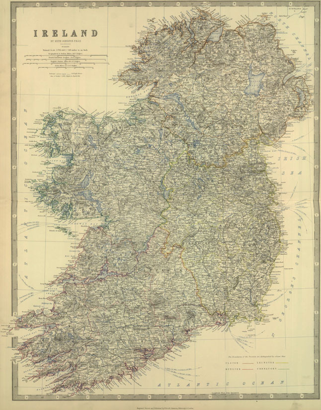 Ireland 1879 Historic Map by Keith Johnston
