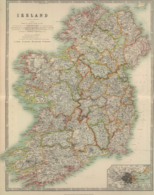 Ireland 1911 Historic Map by Johnston