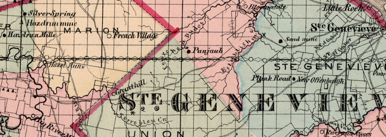 Detail of Jefferson County, Perry County, Ste. Francois County and Ste. Genevieve County, Missouri 1872 Campbells Atlas Historic Map reprint