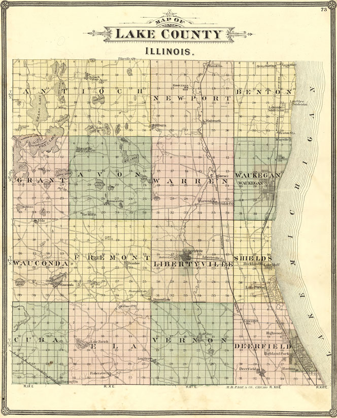 Lake County, Illinois 1885 Historic Map by H. R. Page & Co.