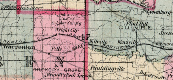 Lincoln, St. Charles, St. Louis and Warren Counties, Missouri Campbell's 1872 Historic Map detail