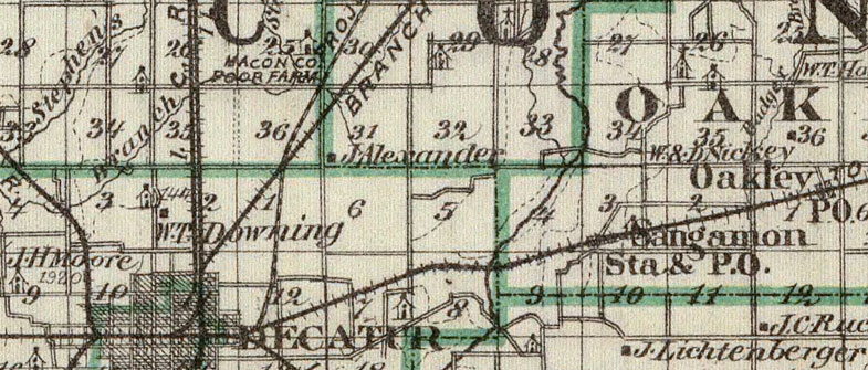 Detail of Macon County, Illinois 1876 Historic Map Reprint by Union Atlas Co., Warner & Beers