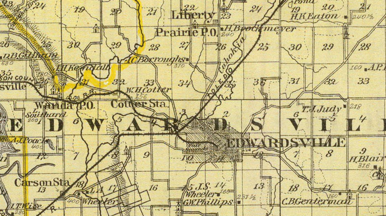 Detail of Madison County, Illinois 1876 Historic Map Reprint by Union Atlas Co., Warner & Beers