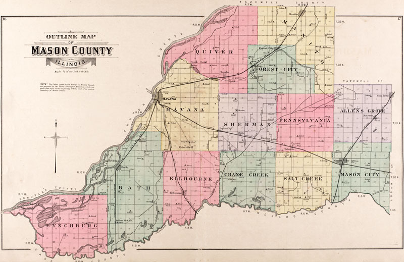 Mason County, Illinois 1891 Historic Map Reprint by Alden, Ogle & Co.