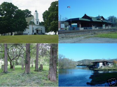 Scenes in McDonald County, Missouri including church in Rocky Comfort, Railroad Depot and Shadow Lake in Noel, and Harmon Cemetery neart Erie and McNatt 