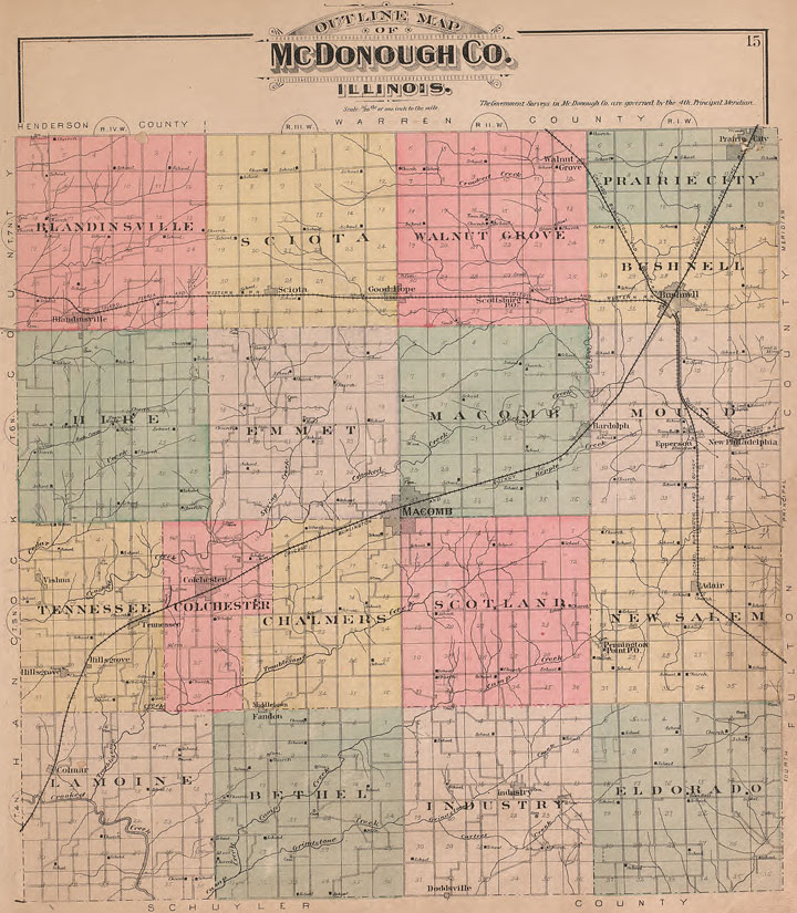 McDonough County, Illinois 1893 Historic Map Reprint by The Occidental Publishing Co.