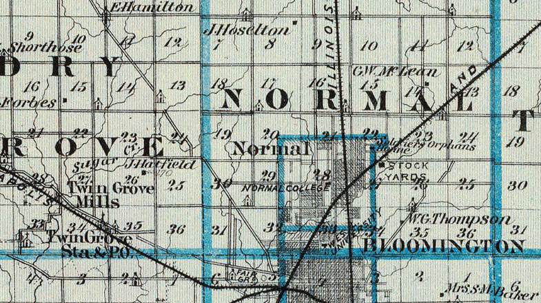 Detail of McLean County, Illinois 1876 Historic Map Reprint by Union Atlas Co., Warner & Beers