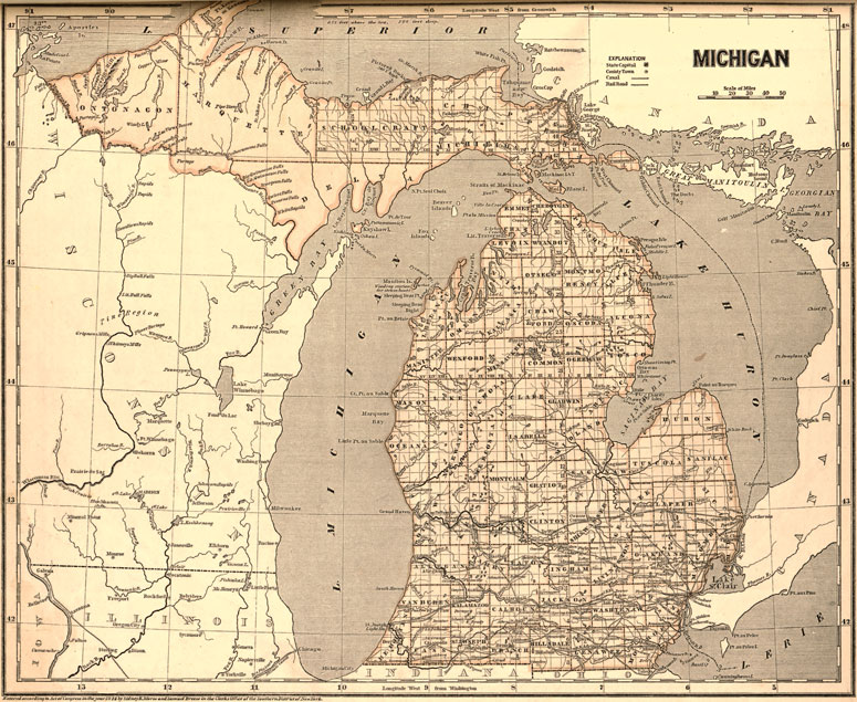 Michigan State 1844 Morse Breese Historic Map Reprint