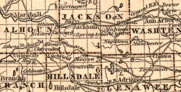 Michigan State 1844 Morse Breese Historic Map detail