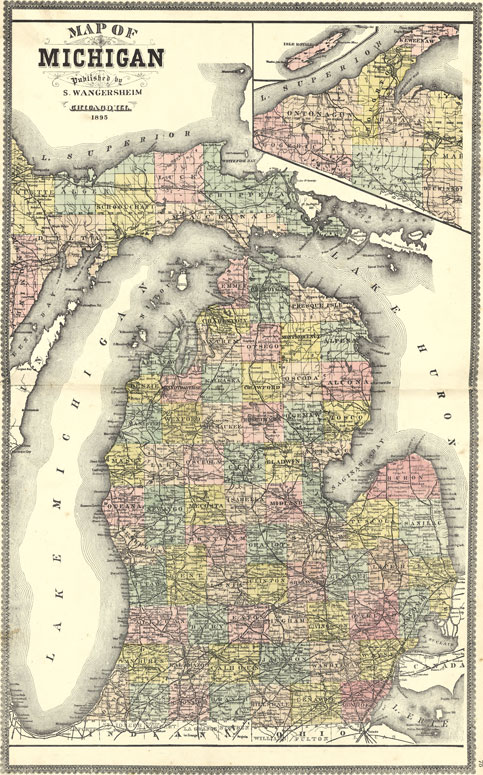 Michigan State 1895 S. Wangersheim Historic Map Reprint