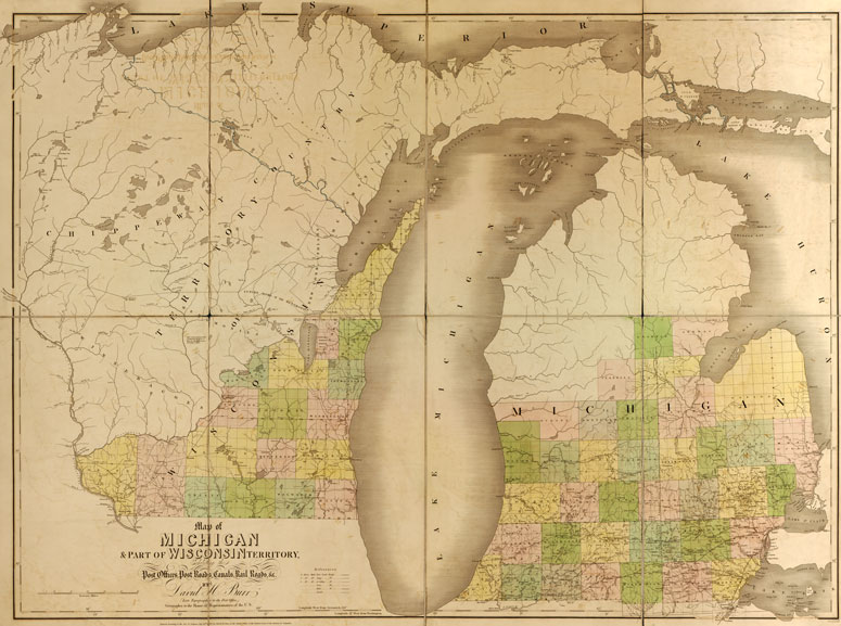Michigan State and Wisconsin Territory 1839 Historic Map David Burr American Atlas Reprint