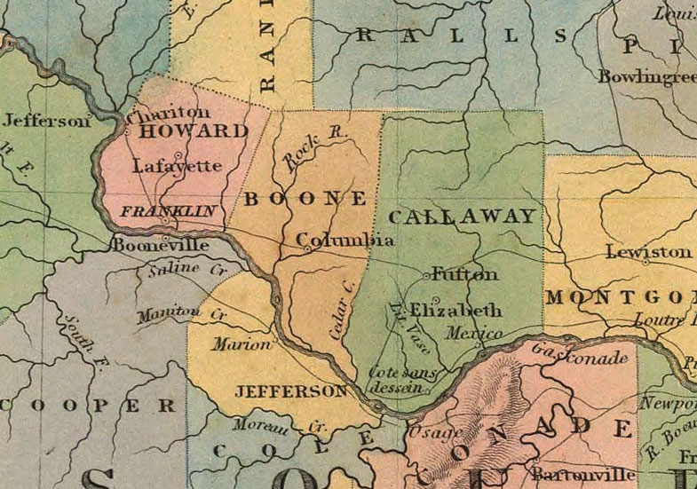 Detail of Missouri and Illinois 1832 Historic Map by Hinton