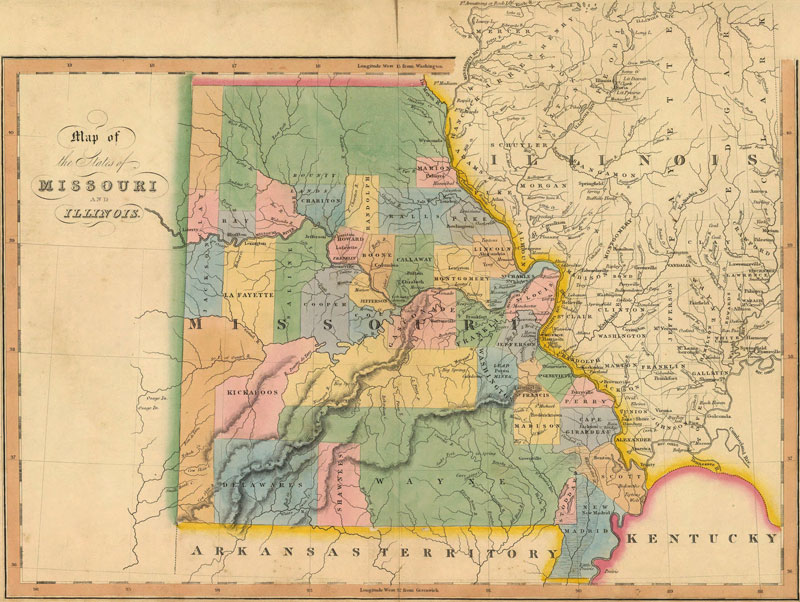 Missouri and Illinois 1832 Historic Map by Hinton
