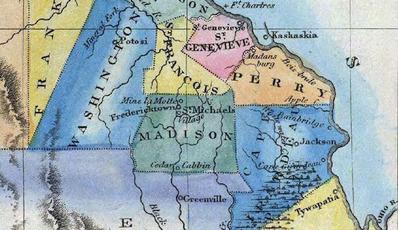 Detail of Missouri State 1823 Historic Map by Fielding Lucas
