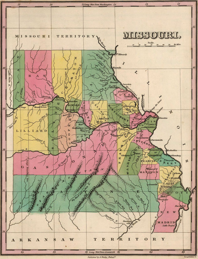 Missouri State 1824 Historic Map by A. Finley