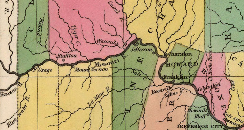 Detail of Missouri State 1824 Historic Map by A. Finley