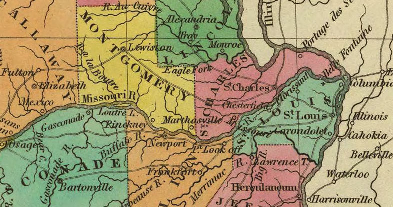 Detail of Missouri State 1831 Historic Map by A. Finley