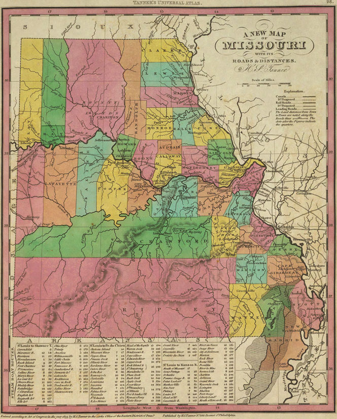 Missouri State 1833 Historic Map by H. S. Tanner