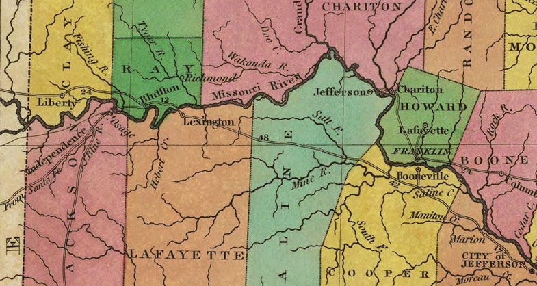 Detail of Missouri State 1833 Historic Map by H. S. Tanner