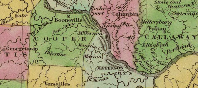 Detail of Missouri State 1841 Historic Map by Thomas G. Bradford