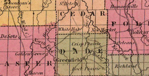 Missouri State 1850-51 Historic Map by Thomas, Cowperthwait, Version B, detail