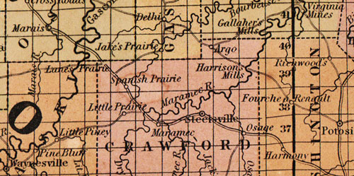 Missouri State 1850-51 Historic Map by Thomas, Cowperthwait, Version A, detail