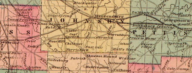 Detail of Missouri State 1861 Historic Map by J. T. Lloyd
