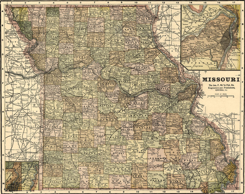 Missouri State 1896 Historic Map by Waite 