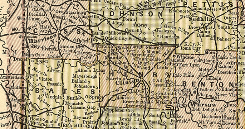 Detail of Missouri State 1896 Historic Map by Waite 