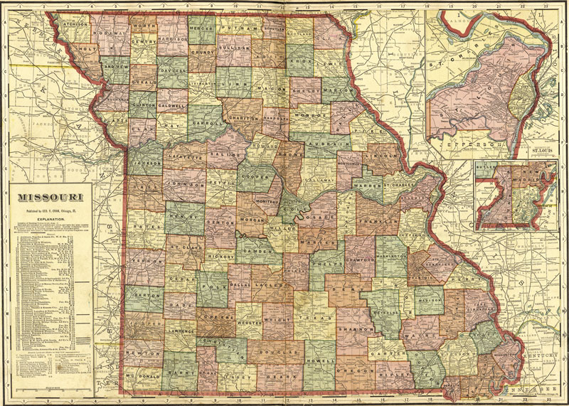 Missouri State 1908 Historic Map by Geo. F. Cram