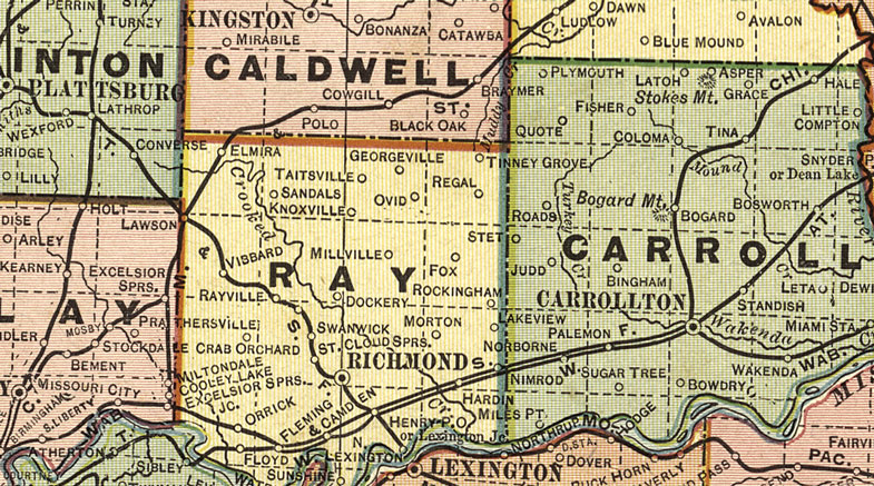 Detail of Missouri State 1908 Historic Map by Geo. F. Cram