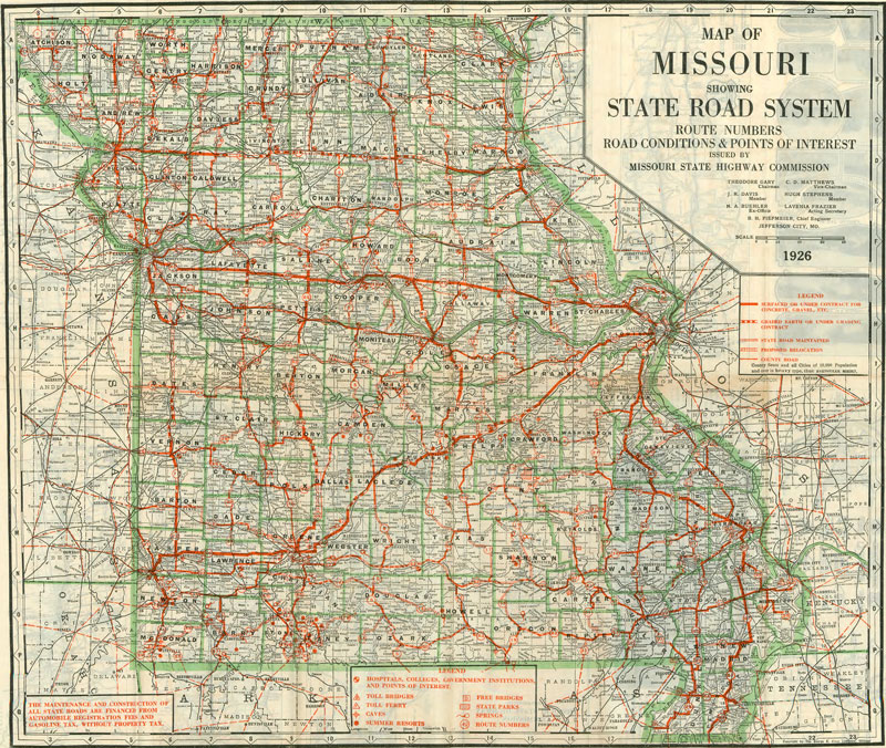 Missouri State 1926 Highway Road Historic Map by Geo. F. Cram