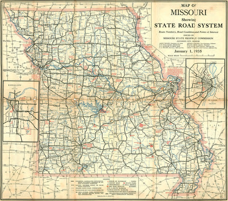 Missouri State 1935 Highway Road Historic Map Missouri State Highway Commission