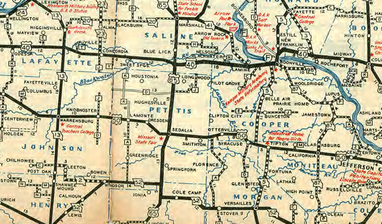 Detail of Missouri State 1935 Highway Road Historic Map Missouri State Highway Commission