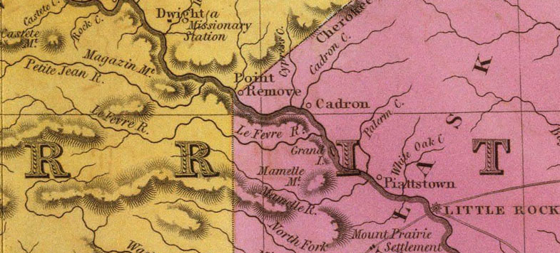 Detail of State of Missouri and Arkansas Territory 1826 historic map by A. Finley
