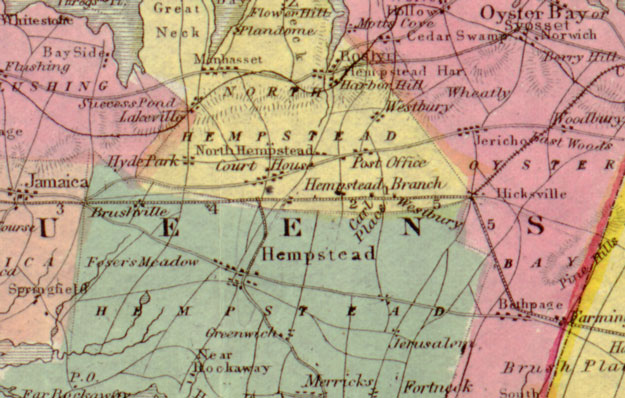 New York Travelers Map of Long Island 1857 Historic Map detail