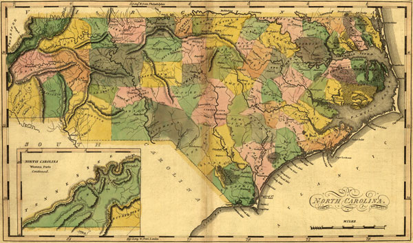 North Carolina State 1814 Carey Historic Map Reprint