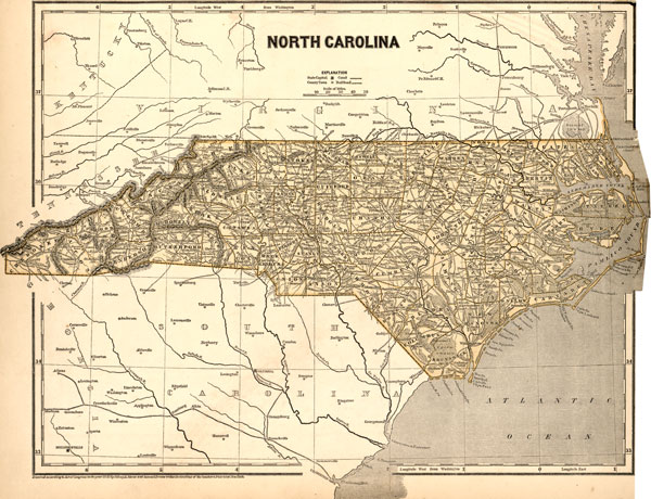 North Carolina State 1843 Morse Breese Historic Map Reprint