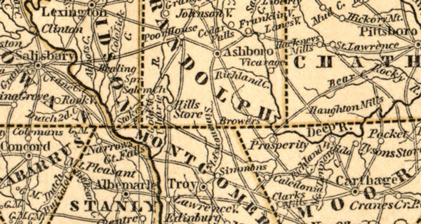 North Carolina State 1843 Morse Breese Historic Map detail