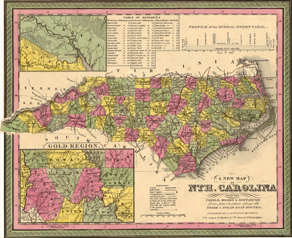 North Carolina State 1849 Mitchell Historic Map Reprint