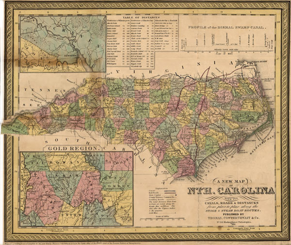 North Carolina State 1850-53 Thomas, Cowperthwait Historic Map Reprint