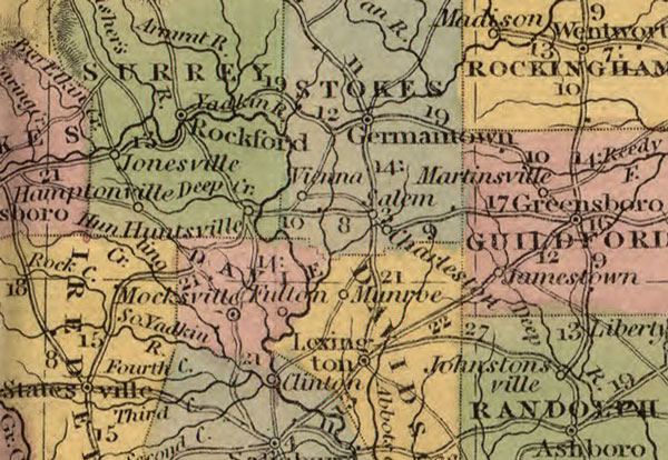North Carolina State 1850-53 Thomas, Cowperthwait Historic Map detail