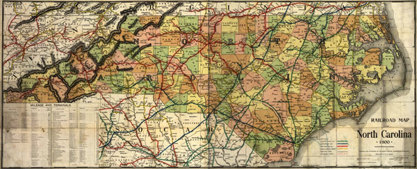 North Carolina State 1900 Railroad Historic Map Reprint